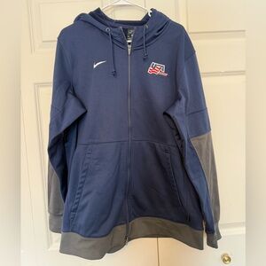 Nike Dri Fit USA Hockey Navy Blue and Gray Warm Up Full Zip Jacket XL